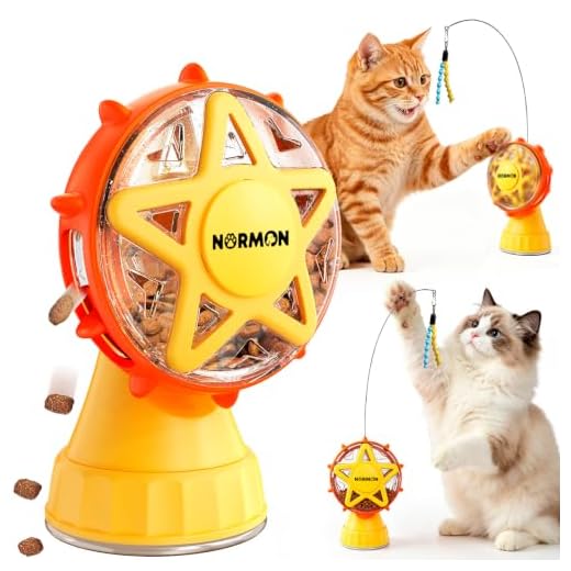 NORMON Cat Treat Dispenser, Ferris Wheel Puzzle Feeder Toy with Teaser Wand