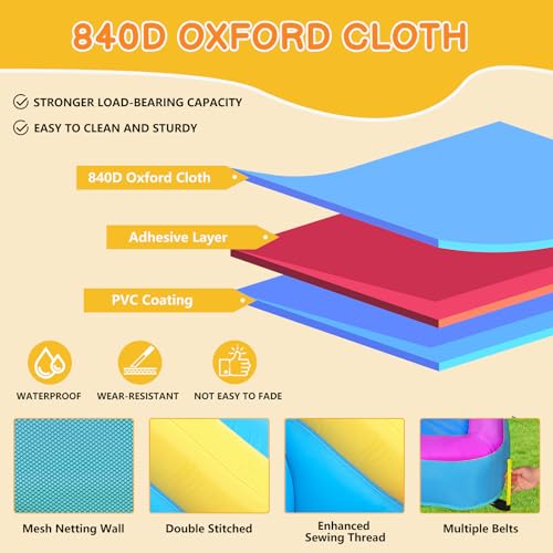 Ktaxon Bounce Inflatable House with 350W Air Blower, Jumping Children Outdoor Castle for Backyard, Park, Kindergarten, Bouncy Water Slide W/Pool, Carrying Bag - Capacity: 3 Kids