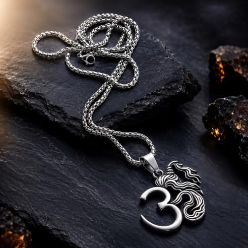 Image of THE MEN THING - Sanatan Divine Symbols Oxidised Pendant Necklace with 24inch Round Box Chain for Men & Boys