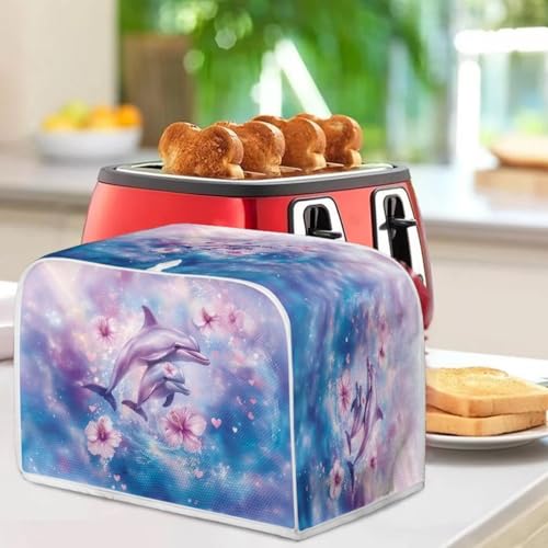 Image of Talayituse Dolphin Hibiscus Print 2 Slice Toaster Covers Dust Protection Bread Maker Covers Toaster Oven Cloth Cover Kitchen Accessories Washable Appliance Cover, S