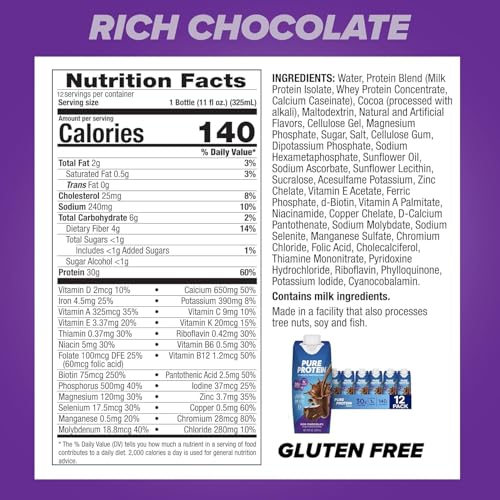 Image of Pure Protein Protein Shake, 30g Complete Protein, Ready to Drink and Keto-Friendly, Vitamins A, C, D, and E plus Zinc to Support Immune Health, 11oz Bottles, 12 Pack, Variety Pack