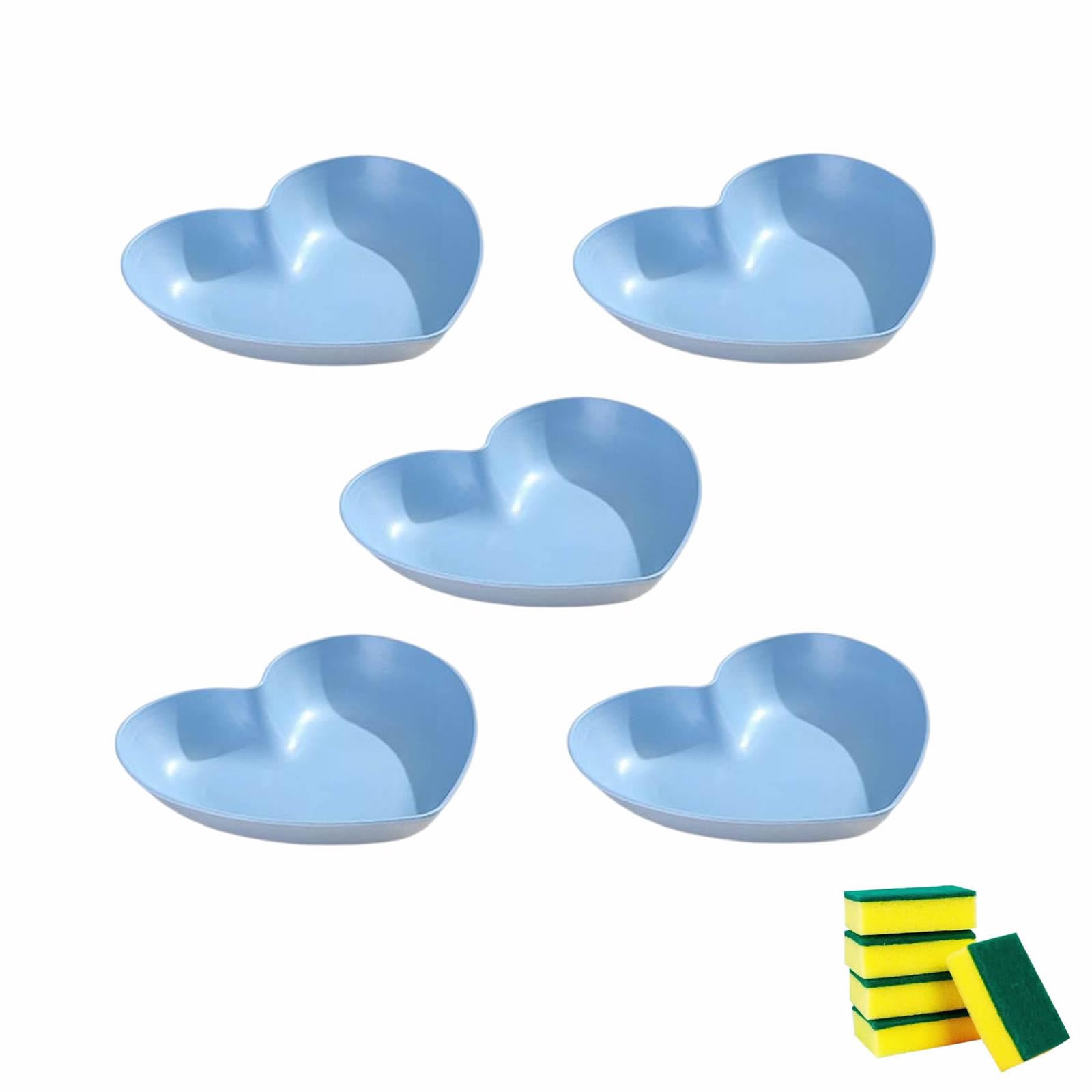 HSNAXingLife 5 Pieces Heart Shaped Plates,Dessert Plate,Heart Shaped Dish,Pasta Plate,Reusable Plates,Plastic,High Capacity,8.6IN(Blue)