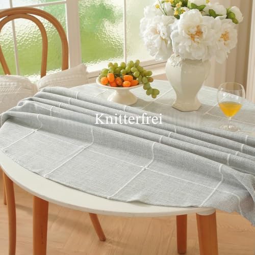 Plenmor Abwaschbar Tischdecke Rund 135cm Leinenoptik Tischdecke Grau – Ansicht 4