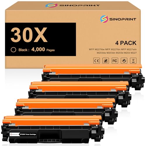 Toner noir CF230X compatible HP 30A M227fdw M203dw M227fdn M203dn lot de 4 cartouches