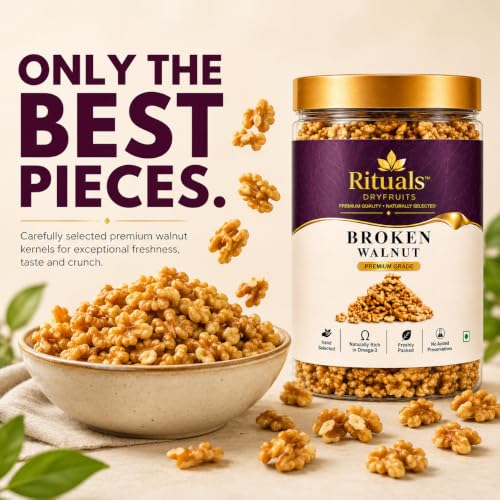 Image of RITUALS Premium Broken Walnut Kernels 500g | Walnuts Without Shell | Fresh Akhrot Giri | Natural Walnut Pieces | Healthy Dry Fruits | Rich in Omega-3, Protein & Fibre | Reusable Airtight Jar