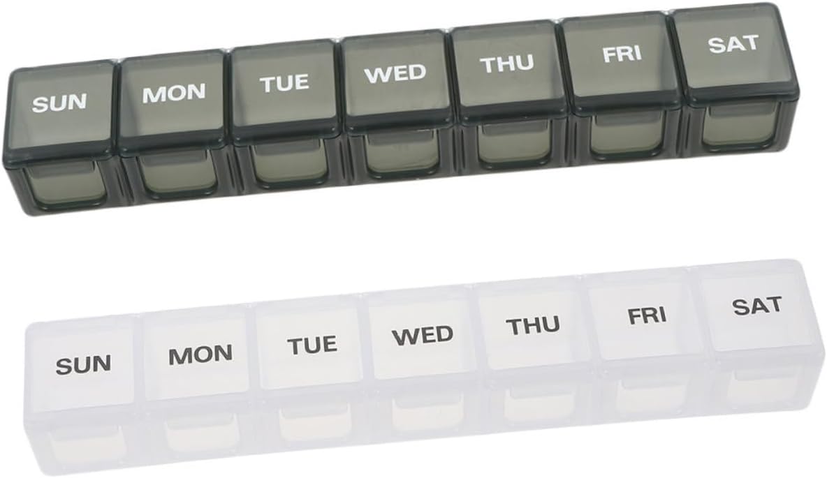 2pcs Portable Day Medicine Organizer Pill Box Case Weekly Vitamin Holder for Travel and Daily Use Plastic Convenient Compact Design for Office and Home