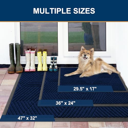 Image of Smiry Front Door Mat Outside Entrance, Heavy Duty Sturdy Natural Rubber Doormat, Trap Dirt and Moisture, Easy Clean Low Profile Mats for Indoor Outdoor Entry, Irregular Triangle (47x32, Royal Blue)