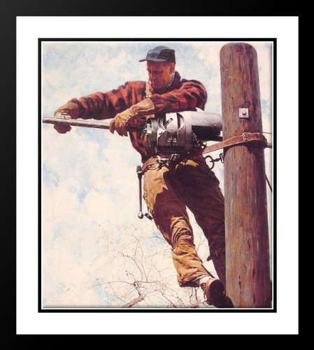 The Lineman 25x29 Framed and Double Matted Art Print by Rockwell, Norman