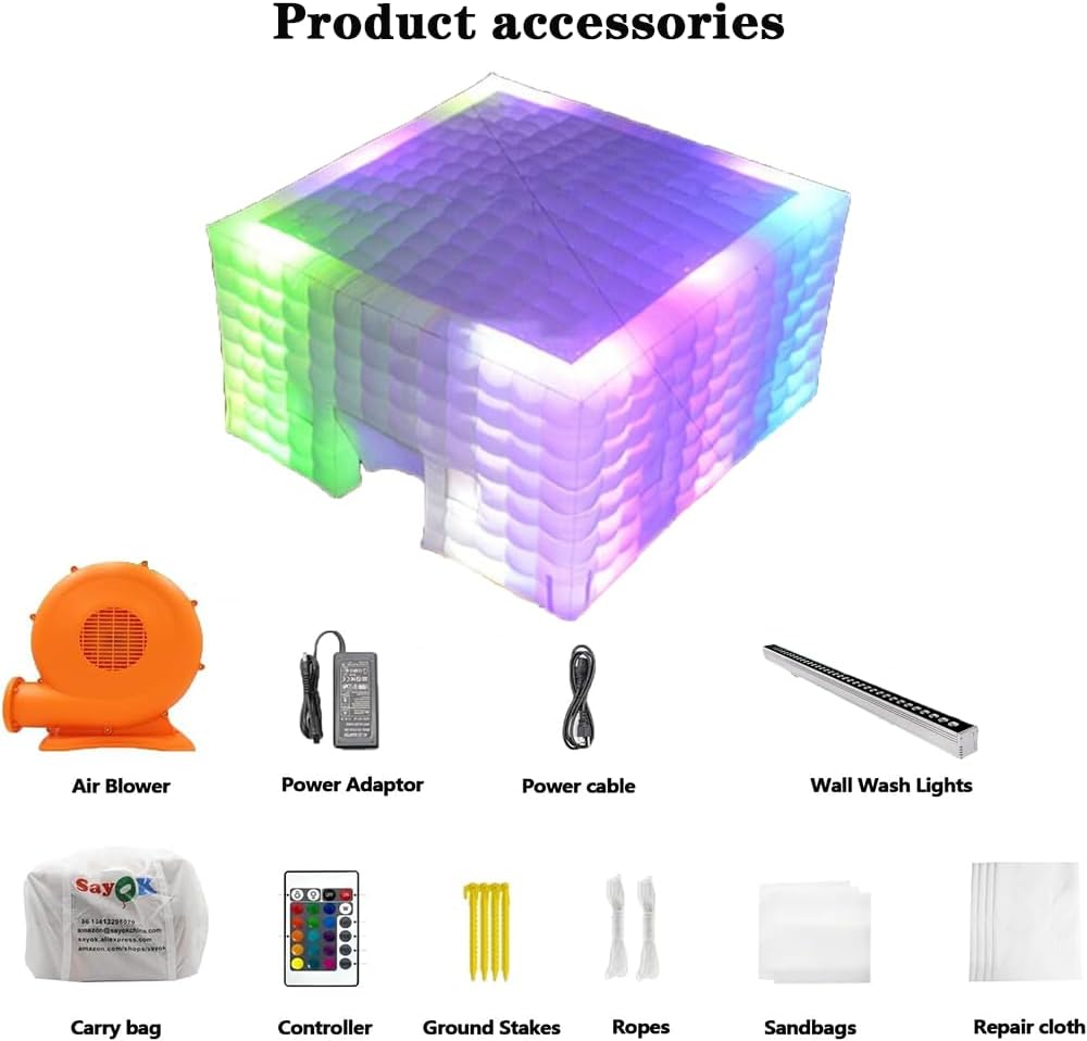 SAYOK 23FT Inflatable Portable Bars for Events Tent with LED Light and Blower Adjustable to Multiple Colors Portable House for Event Exhibition Wedding Business Private Use