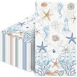 100 Pcs Nautical Coastal Paper Napkins, Sea Blue Disposable Guest Towels for Wedding, Boat & Beach Parties, Bathroom Hand Towels, Dinner Decorative Supplies