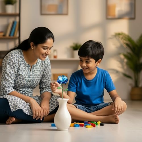 Image of STEM Rose Flower Building Blocks Set (71 Pcs, 12-in-1) | DIY Flower Pen Stand Kit for Kids 6+ Years (Boys & Girls) | Creative Craft & Learning Toy | Ideal Gift for Kids