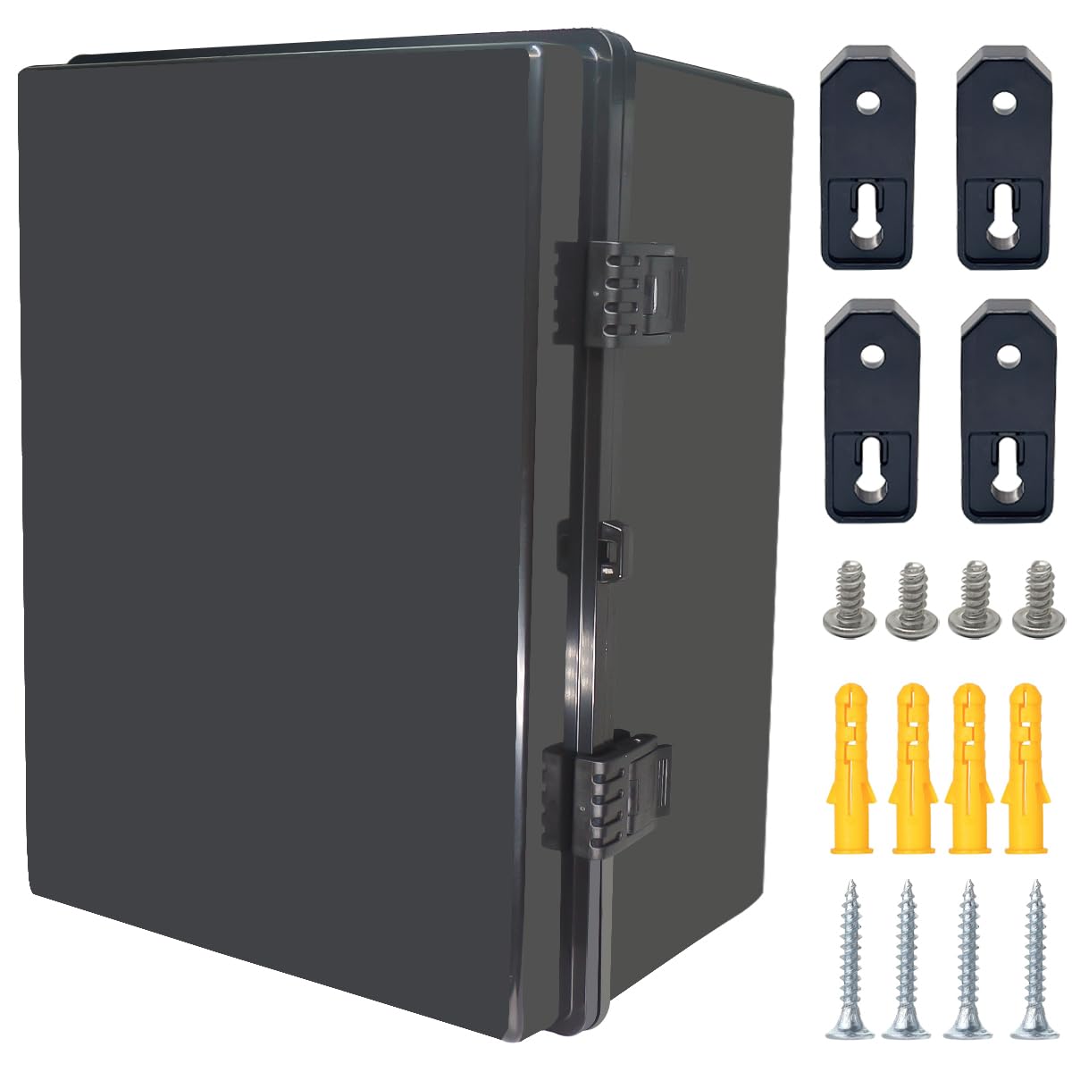 Otdorpatio Junction Box, Hinged Black Cover IP67 Waterproof ABS Project Box with Mounting Plate Electrical Box Enclosure with Wall Bracket 15.7 x 11.8 x 7.9inch(400x300x200mm)