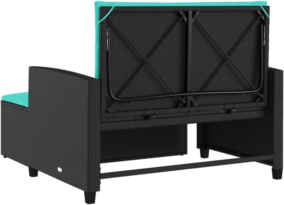 2-Seater Outdoor Patio Couch Black PE Rattan Loveseat 29.5x45.3x35.8 in Powder-Coated Steel Frame for Garden Balcony Porch Small Space Seating