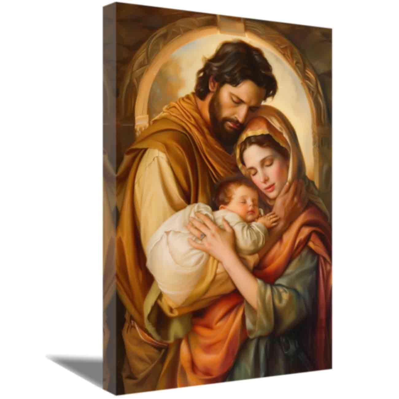 LMYSXAOZ Jesus Canvas Wall Art Virgin Mary and Joseph Picture Holy Family Painting Prints Catholic Poster Church Prayer Room Decor Framed (Holy Family-B,50x75cm)