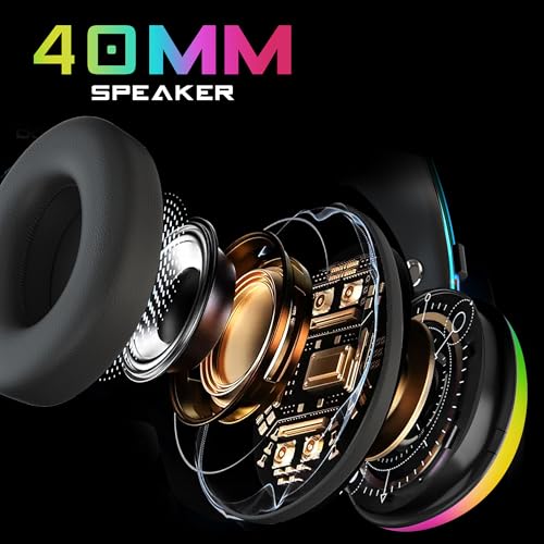 Image of truke BTG Thunder Over the Ear Gaming Headphone with 70H of Playtime, 40mm Titanium Drivers, Dual Pairing Headset, Gaming Mode (40ms Latency) with RGB LEDs, Detachable Mic, BT 5.4-Black