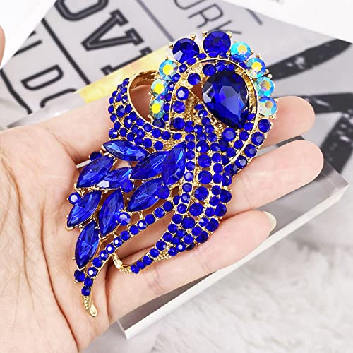 Image of LAXPICOL Vintage Clear Austrian Crystal Elegant Flower Bouquet Wing Brooch for Women