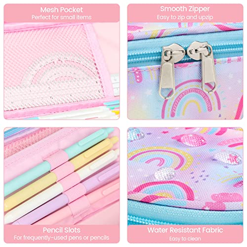 Image of Cambond Cute Pencil Case for Girls - Big Capacity Pencil Cases for Kids, Large Storage Pencil Pouch for School, Pencil Case Only, Purple Rainbow