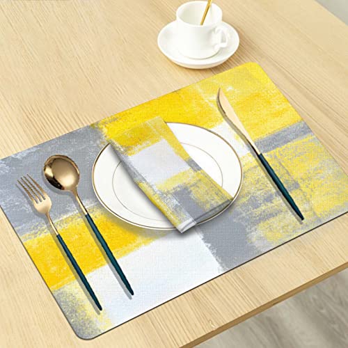 Yellow Placemats And Cloth Napkins Set Of 8, Modern Art Placemat, Abstract Art Painted Placemats For Home Kitchen Decor (Placemats 18 "X12 Cloth Napkins 18 "X18) #TOP4