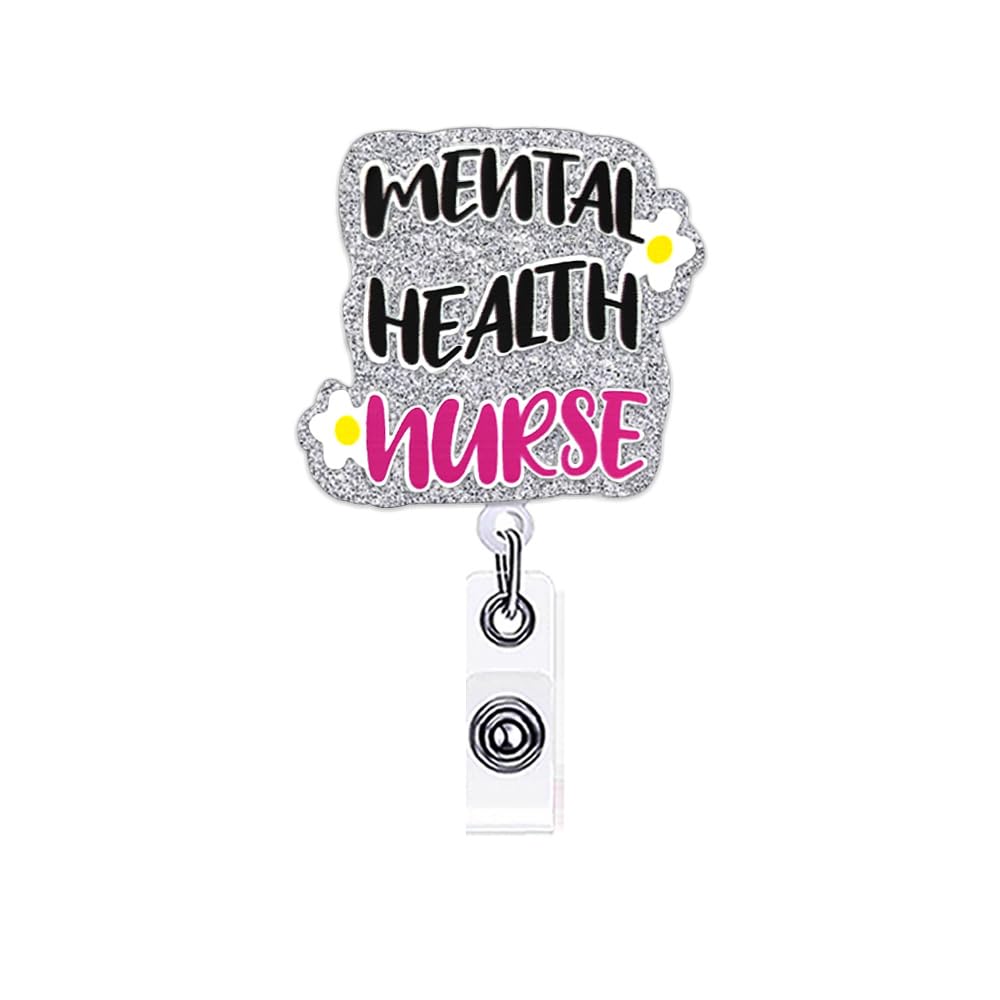 ANDGING Mental Health Nurse Badge Reel Holder Medical Nursing Acrylic Badge Reels Retractable for Nurses Funny Glitter Cute Badge Clip RN CNA LPN LVN