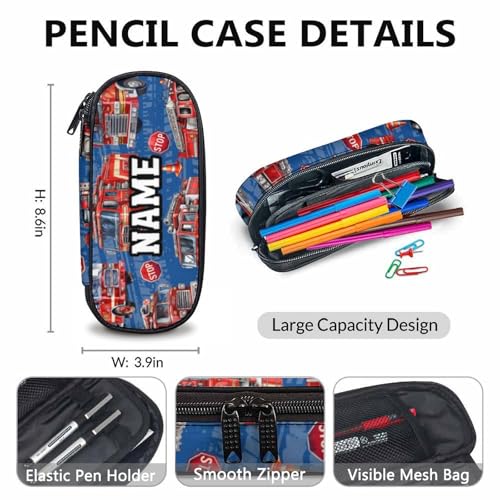 School Backpacks for Boys, Personalized Set of 3 Fire Truck Backpack for Kids Children Teens, Large Capacity Bookbag with Lunchbox and Pencil Case Supplies for Kindergarten Elementary4