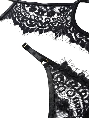 Image of Lilosy Sexy Underwire Floral Lace Sheer Lingerie Set for Women See Through Bra and Panty 2 Piece