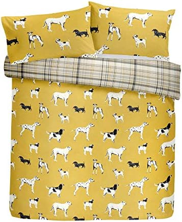 Fusion - Dogs - Easy Care Duvet Cover Set - Single Bed Size in Ochre