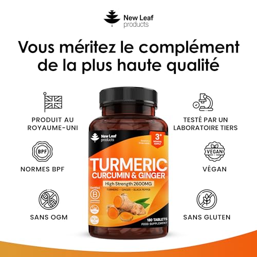 Turmeric Tablets with Black Pepper & Ginger - Curcumin - 180 Turmeric and Black Pepper Tablets (3 Month) High Strength Active Turmeric Supplements Not Capsules, by New Leaf - Image 4