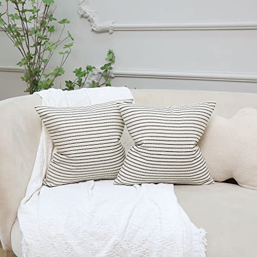 Hckot Black And Beige Striped Farmhouse Throw Pillow Covers 20 X 20 Inch, Set Of 2 Rustic Linen Decorative Pillow Case For Couch Sofa Cushion Cover Boho Modern Decor,Grey #TOP2