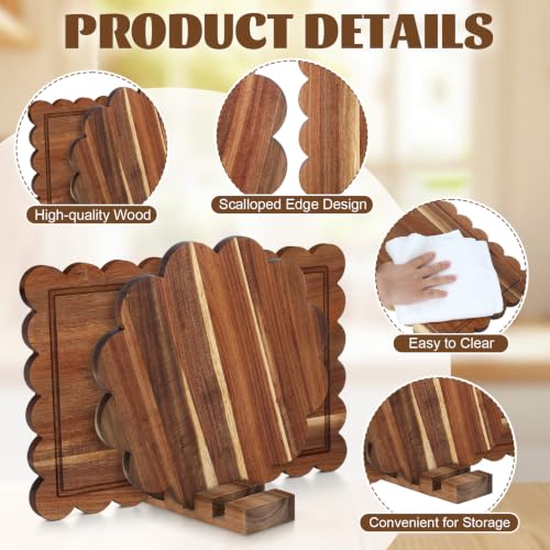 Yumoin 3 Pcs Acacia Wood Scalloped Decorative Cutting Boards with Holder by Yumoin - Used condition - Image 3