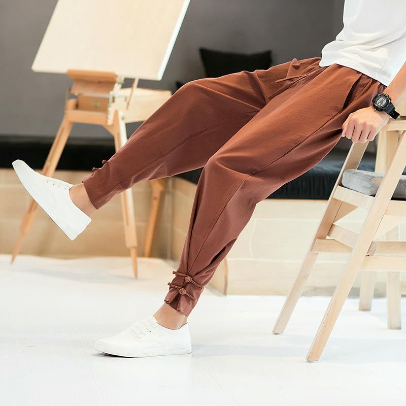 Pantalon décontracté style chinois homme coton lin ample léger - 6