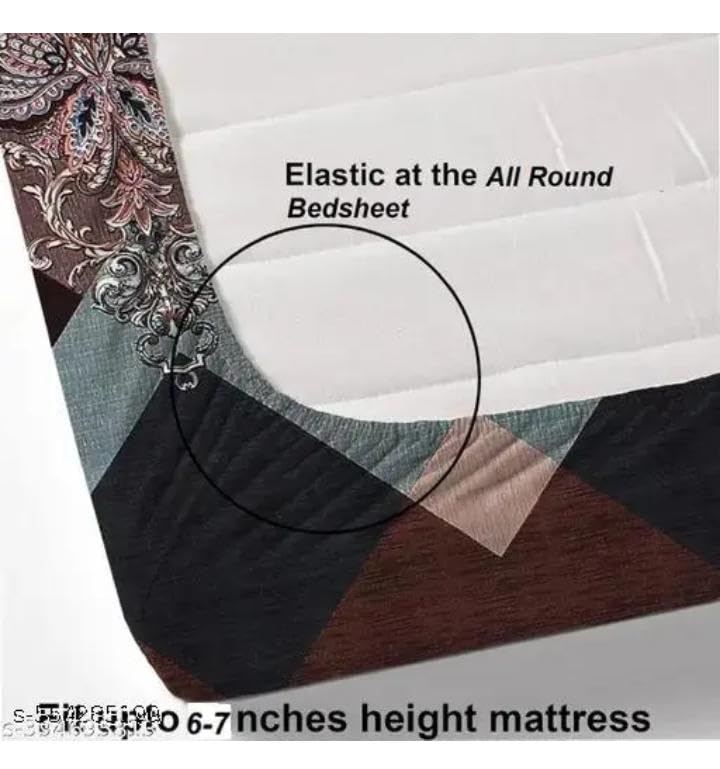 Image of 230 TC Glace-Cotton All Around Elastic Fitted Bedsheet, Elastic Fitted Bedsheet Single Size Bedsheet for Single Bed with 1 Pillow Cover, Size - 72 x 36 x 8 Inch Color