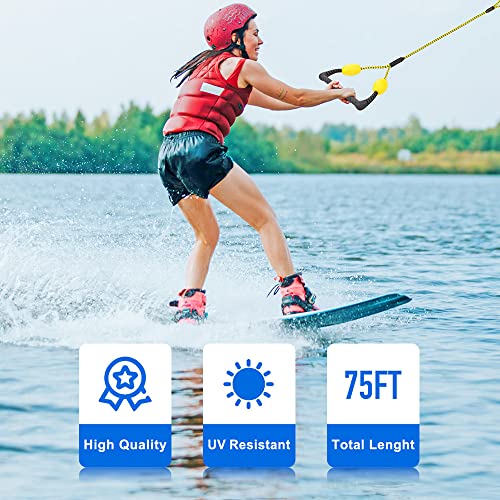 Water Ski Rope, Waterboard Rope, Soft Rubber Handle With 2 Floats, 2 Section, Boat Tow Rope, Towable Tube, 4000 Lbs Capacity, 75 Ft Seleware #TOP1