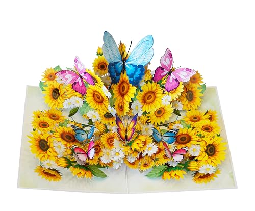 Grandma Nan Birthday Card | Nanny Nanna Nannie Pop Up 3D Mothers Day Anniversary Thank You Thinking of You for Women Mom Grandma (Size 15x20 cm - Sunflower butterflies)