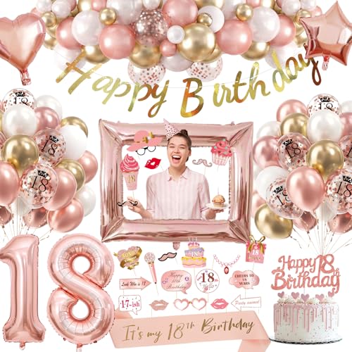 Deko 18. Geburtstag Mädchen Luftballon Roségold - Happy Birthday Banner...