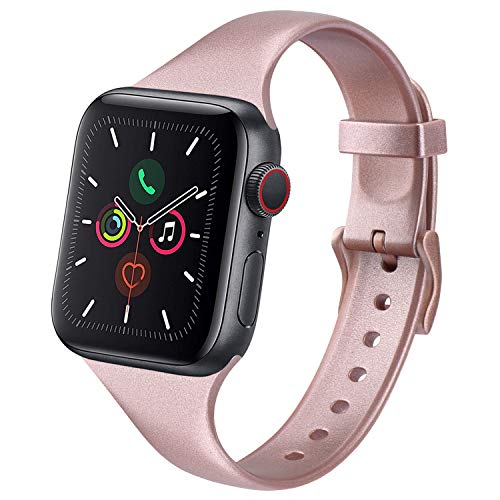 Armband kompatibel mit Apple Watch Armband 38 mm 42 mm 40 mm 44 mm, dünn, TPU, kompatibel mit iWatch Serie 5 4 3 2 1 (Roségold, 38/40 mm S/M)