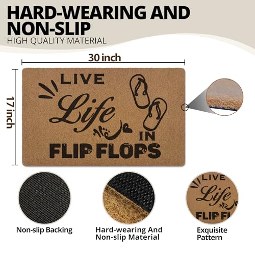 XLDLIOO Summer Flip Flops Door Mat, Flip Flops Doormat, Funny Beachy Coastal Welcome Front Door Mat Outside Indoor Entrance, Beachy Artificial Coir Doormats Rugs for Patio Entry Home Decor, 30x17in - Image 3