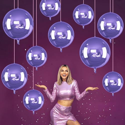 Image of 14 Pcs Purple Round Foil Balloons 22 /15 /10 4D Ball Balloons Light Baby Lavender Purple Metallic Balloon Ornament Mylar Balloon for Birthday Graduation Wedding Anniversary Disco Party Decor