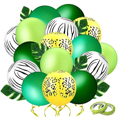 Metaparty 37 Pièces Ballons Deco Jungle, 12 Pouces Latex Ballons et Feuilles de Palmier pour Garcon Baby Shower Jungle Ballons Anniversaire Deco Tropicale Cover
