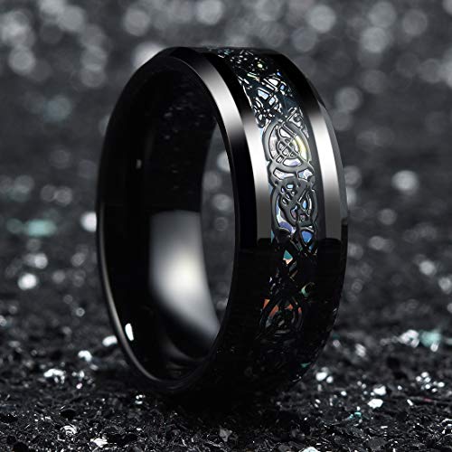 King Will Dragon 8mm Tungsten Carbide Ring for Mens Black Celtic Wedding Band Comfort Fit - Thumbnail 2