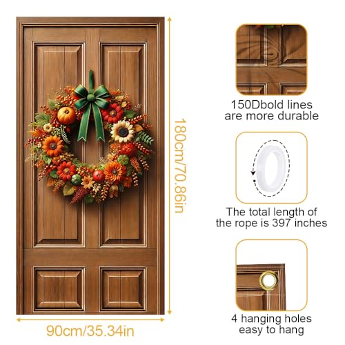 Image of Fall Harvest Ring Door Cover 35x71in Sunflower Pumpkin