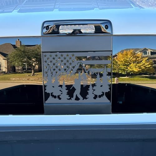Image of for Sierra Silverado 2019-2024 Rear Middle Window Bigfoot American Flag Decal for Truck, Matte Black Flag Decal for Truck, Truck Accessories