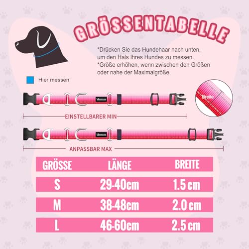Arblina Martingale Hundehalsband, Reflektierendes Zugstopp Halsband Hunde für Große Mittlere und Kleine Hunde, Nylon Zughalsband mit Stopp für Hunde Whippets, Greyhounds, Saluki, Rosa,S