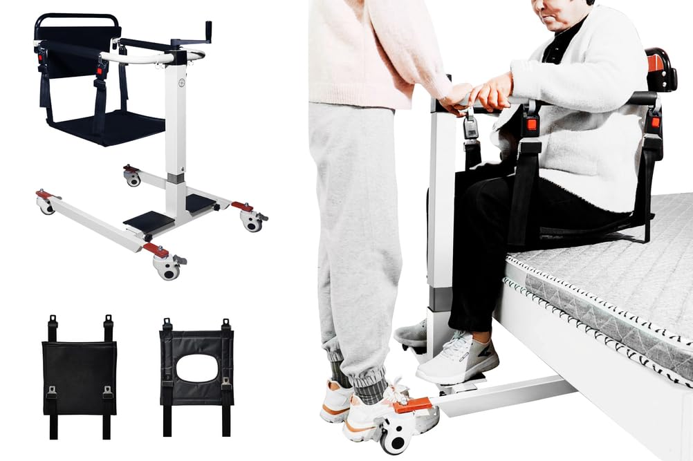 Silla de Traslado con Elevador Manual para Pacientes, con Palanca de Elevación Manual para Uso Doméstico, Silla de Ruedas con Altura y Anchura Ajustables