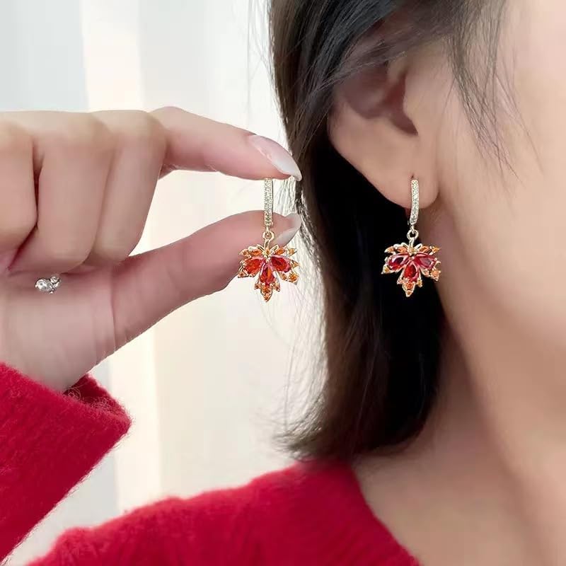 Fall Maple Tassel Earrings Rhinestone Crystal Autumn Leaf Earrings Thanksgiving Holiday Earrings Fall Accessories for Women - Image 4