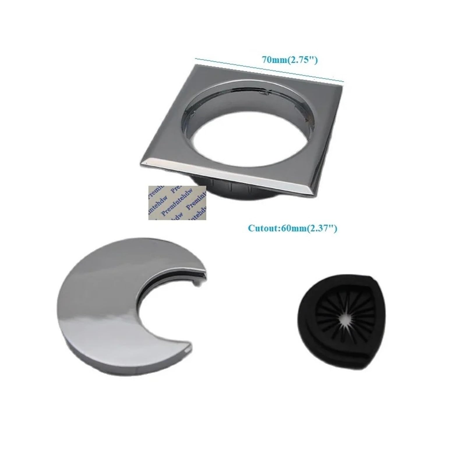Occhiello quadrato in metallo da scrivania, 60 mm, in lega di zinco, copertura per foro per cavi da tavolo del computer, bronzo, cromo satinato, nichel satinato, per la gestione dei cavi in casa e