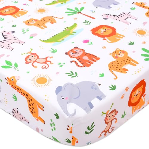 Cloele Animal Fitted Crib Sheet for Girls 1 Pack Jungle Baby Nursery Bed Sheet for Standard Crib and Toddler Mattresses - Baby Crib Mattress Sheet...