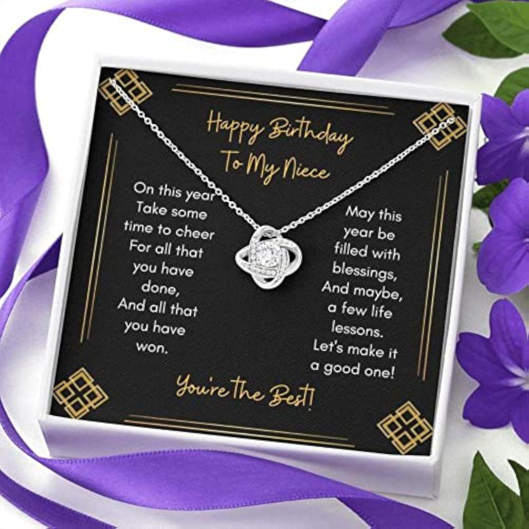 925 Sterling Silver Gift Necklace for Niece, Birthday Message Card
