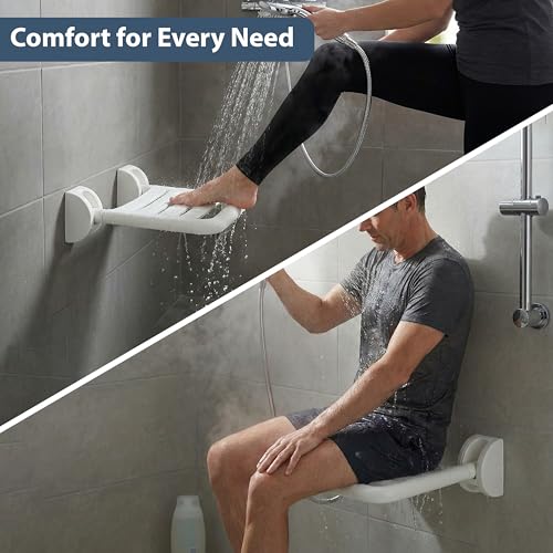 Image of Eldrix Shower Seat for Bathroom | Foldable Bathroom Seater for Bath | ABS Wall Mounted Shower Seat for Senior Citizen (White)
