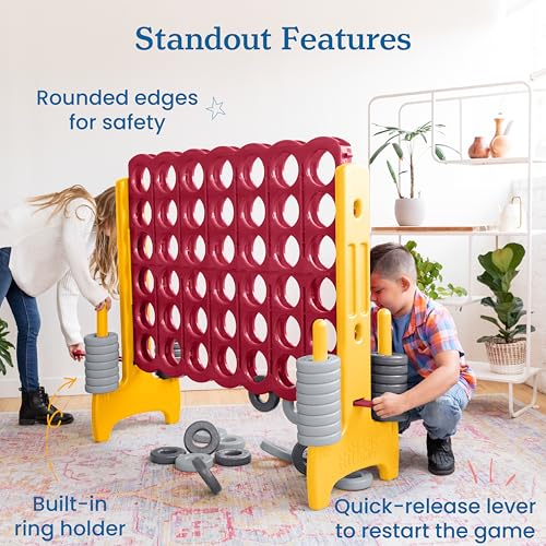 Image of ECR4Kids Jumbo 4-to-Score Giant Game with 42 Rings and Reset Sliders, Kids Games, Cardinal, Gold