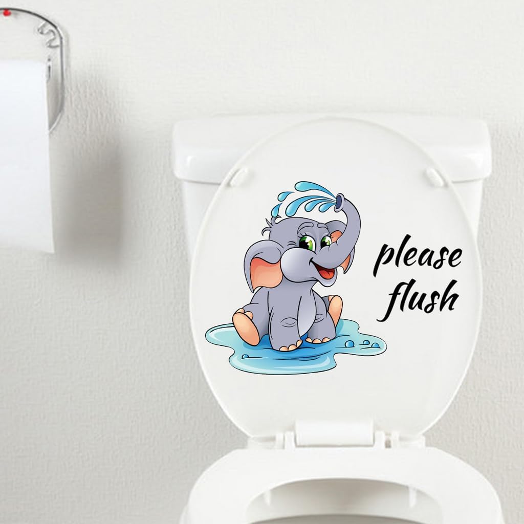 Cartoon Elephant Toilet Lid Decals, Removable Bathroom Stickers